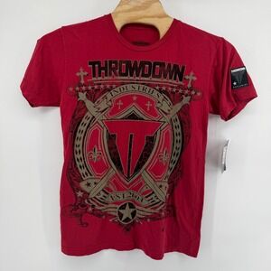 Throwdown‎ T-Shirt Mens L Red Voyage SS Tee MMA Graphic Shield Crest Cotton NEW